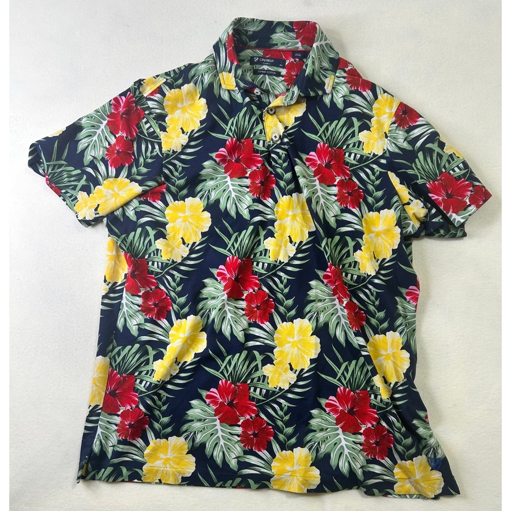 Cremieux Classics Mens Large Supima Cotton Tropical Hibiscus Floral Polo Shirt